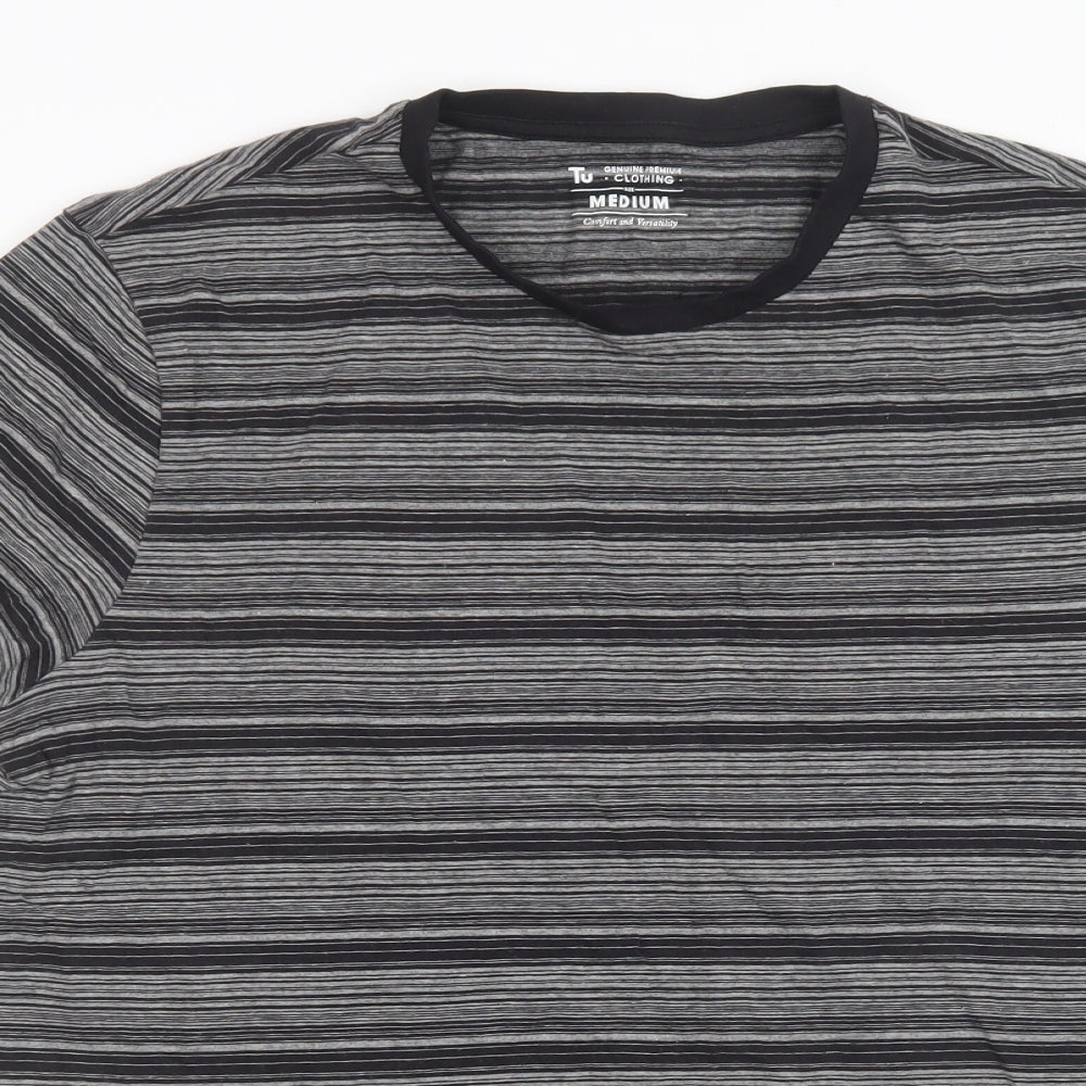 Sainsburys Mens Black Striped   T-Shirt Size M