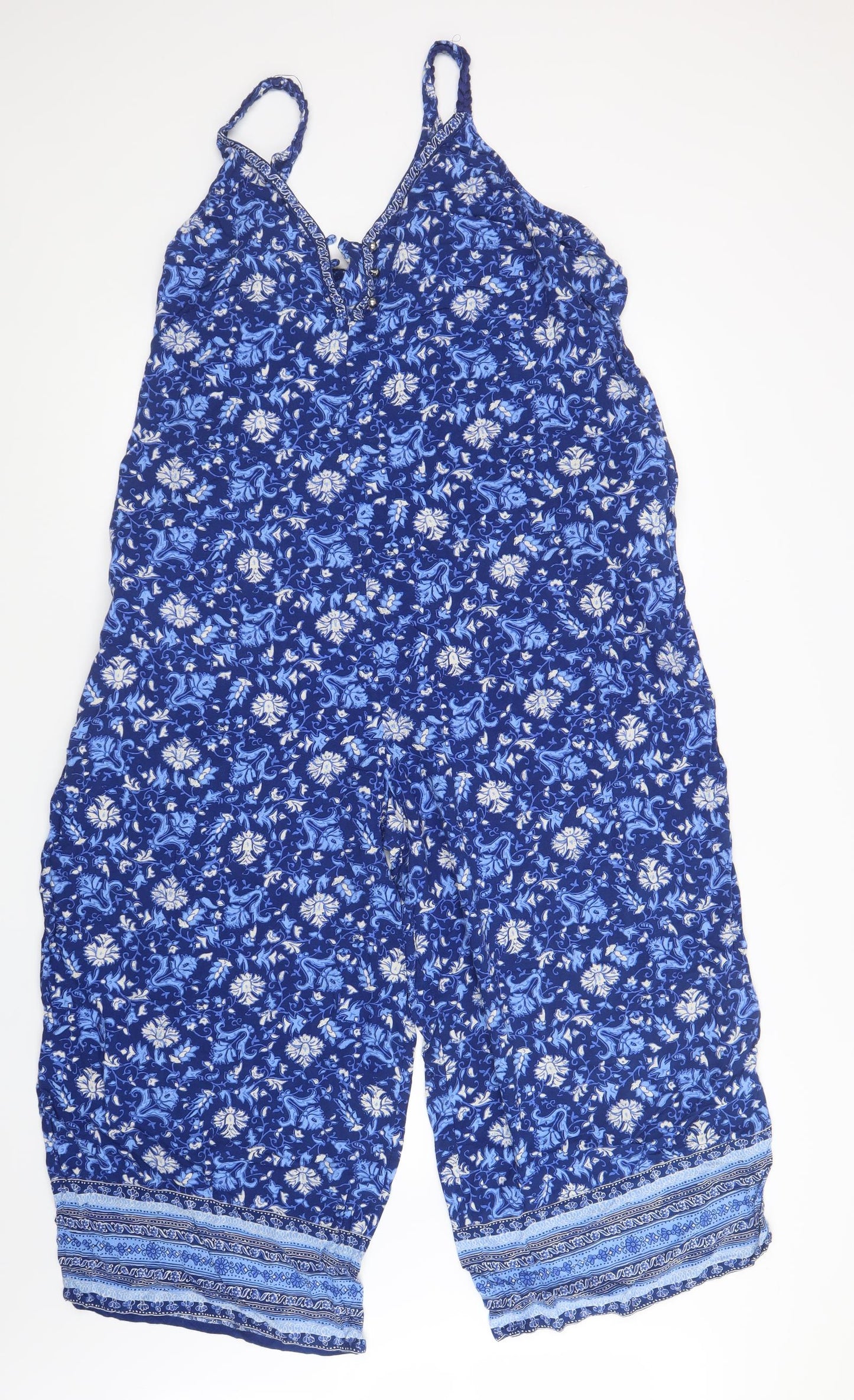 Monsoon Womens Blue Geometric  Jumpsuit One-Piece Size XL  - flare