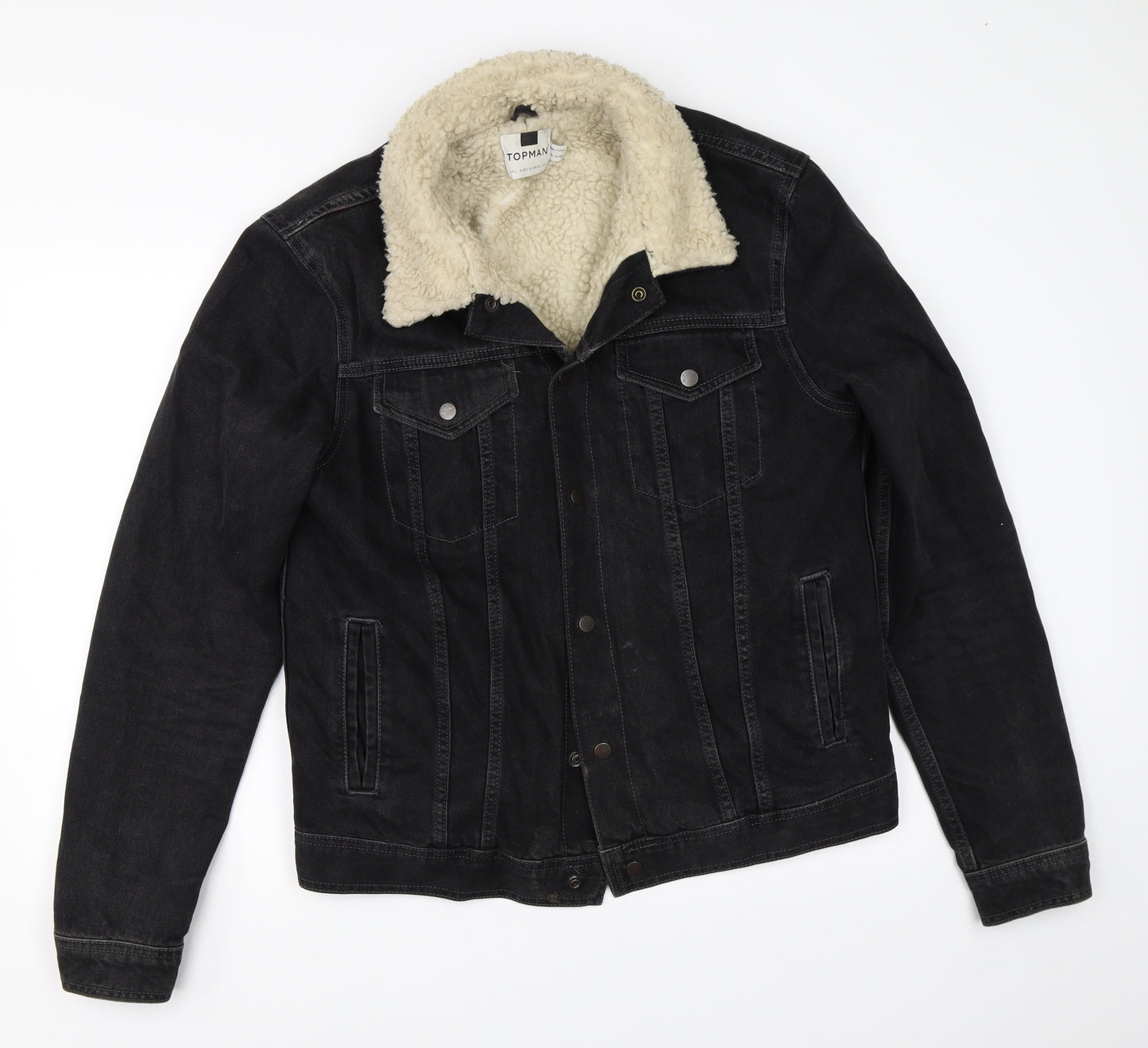 Topman Mens Black  Denim Jacket  Size L