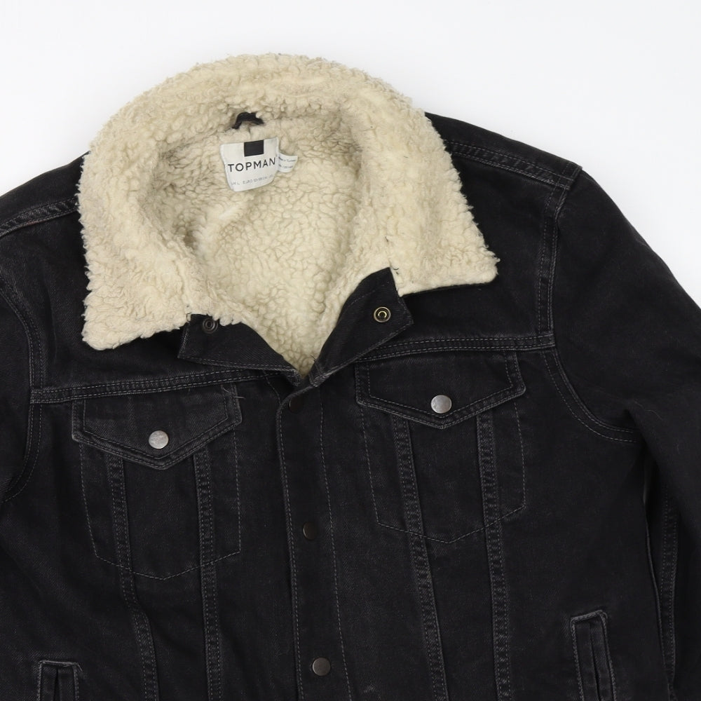 Topman Mens Black  Denim Jacket  Size L