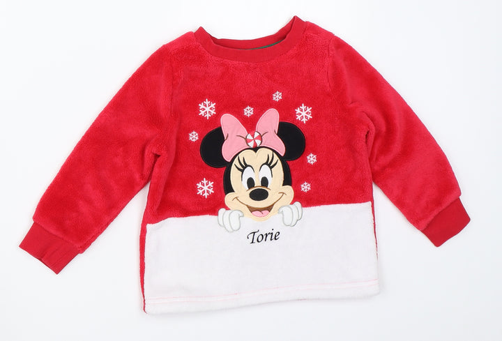 Disney Girls Red Solid Top Pyjama Top Size 3 Years - Minnie mouse