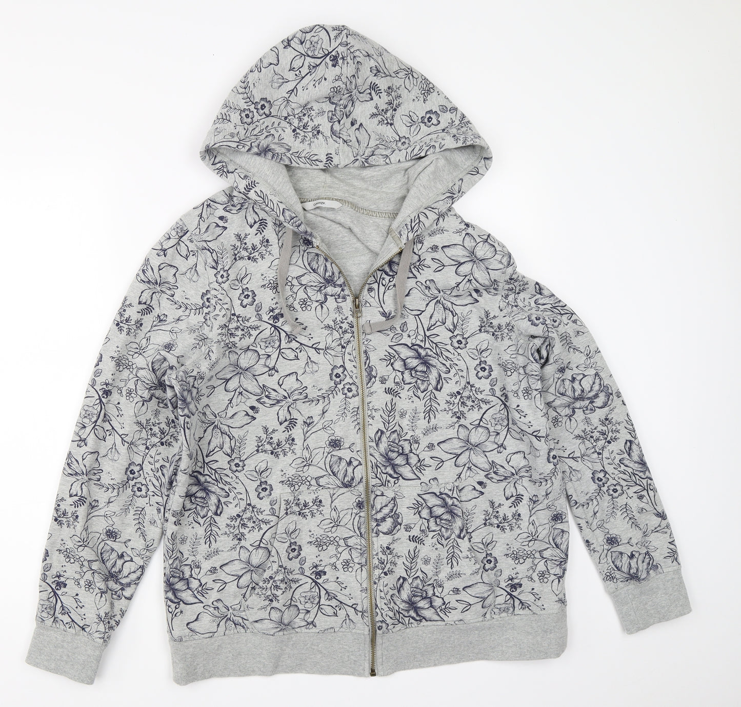 George Womens Grey Floral  Full Zip Hoodie Size 16