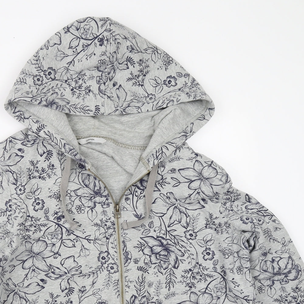 George Womens Grey Floral  Full Zip Hoodie Size 16