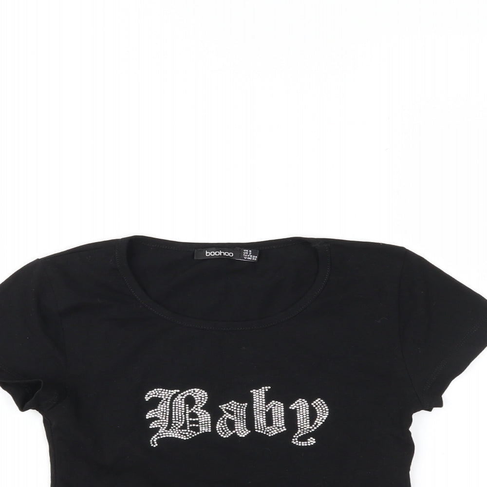 Boohoo Womens Black   Cropped T-Shirt Size 6