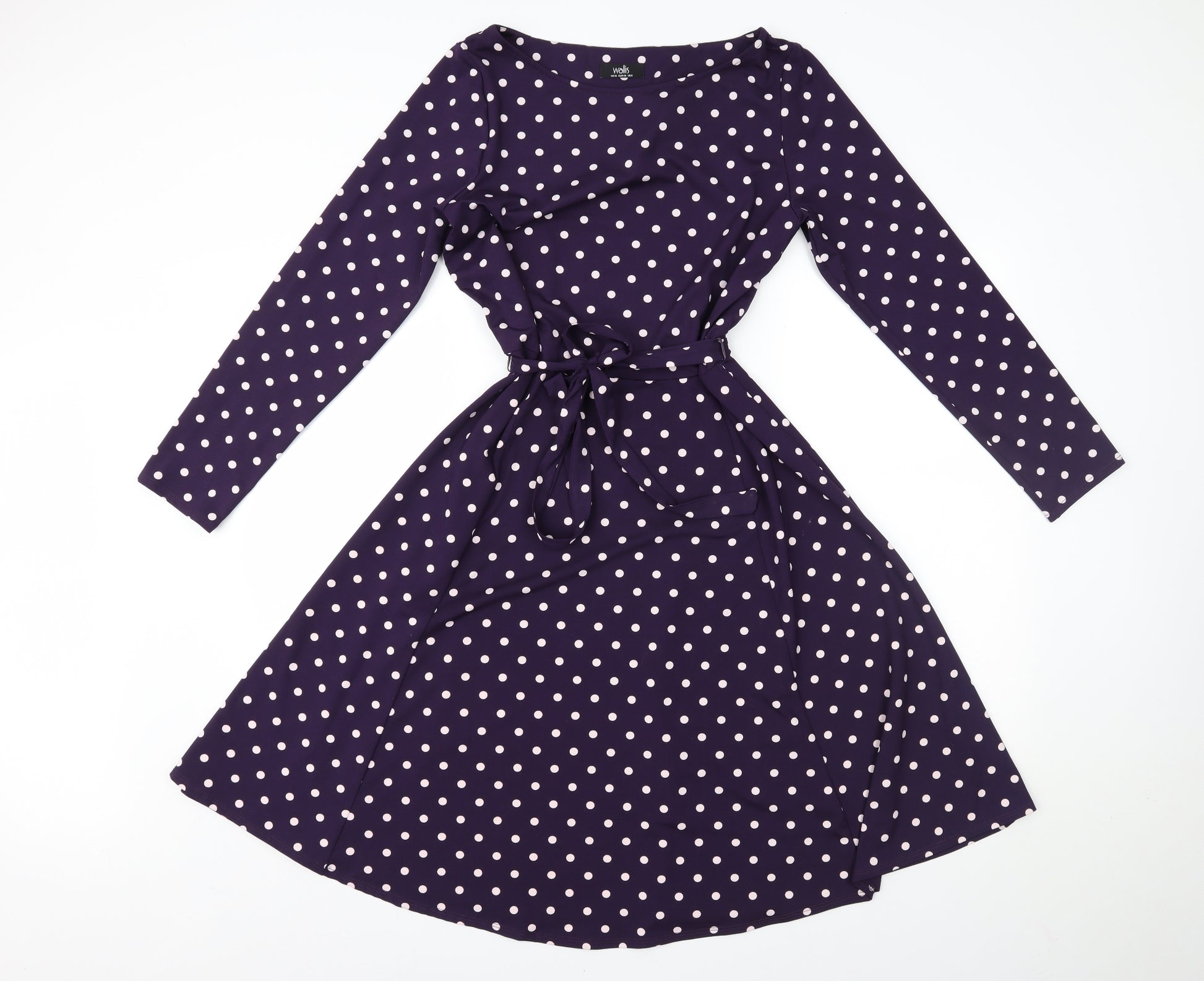 Wallis Womens Purple Polka Dot Fit & Flare Size 12  Preworn