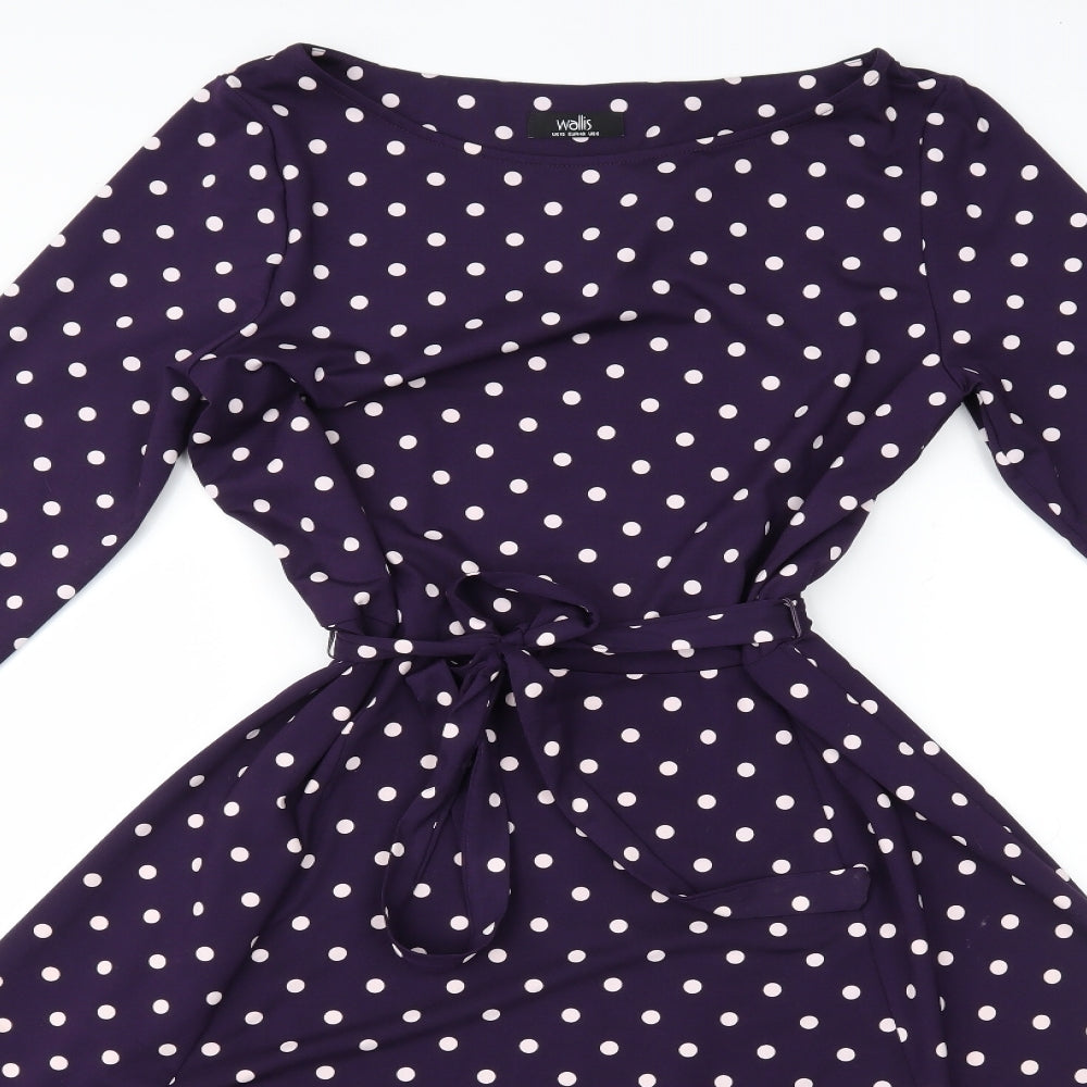 Wallis Womens Purple Polka Dot Fit & Flare Size 12  Preworn