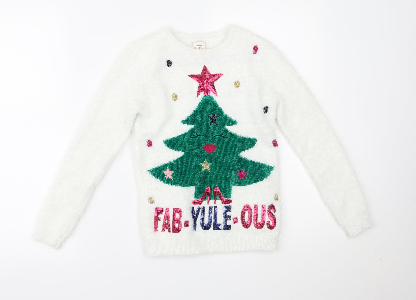 George Girls White   Pullover Jumper Size 8-9 Years  - CHRISTMAS