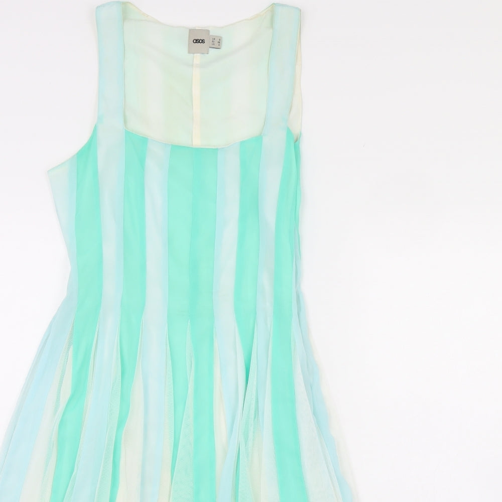 ASOS Womens Green Striped  Fit & Flare  Size 8