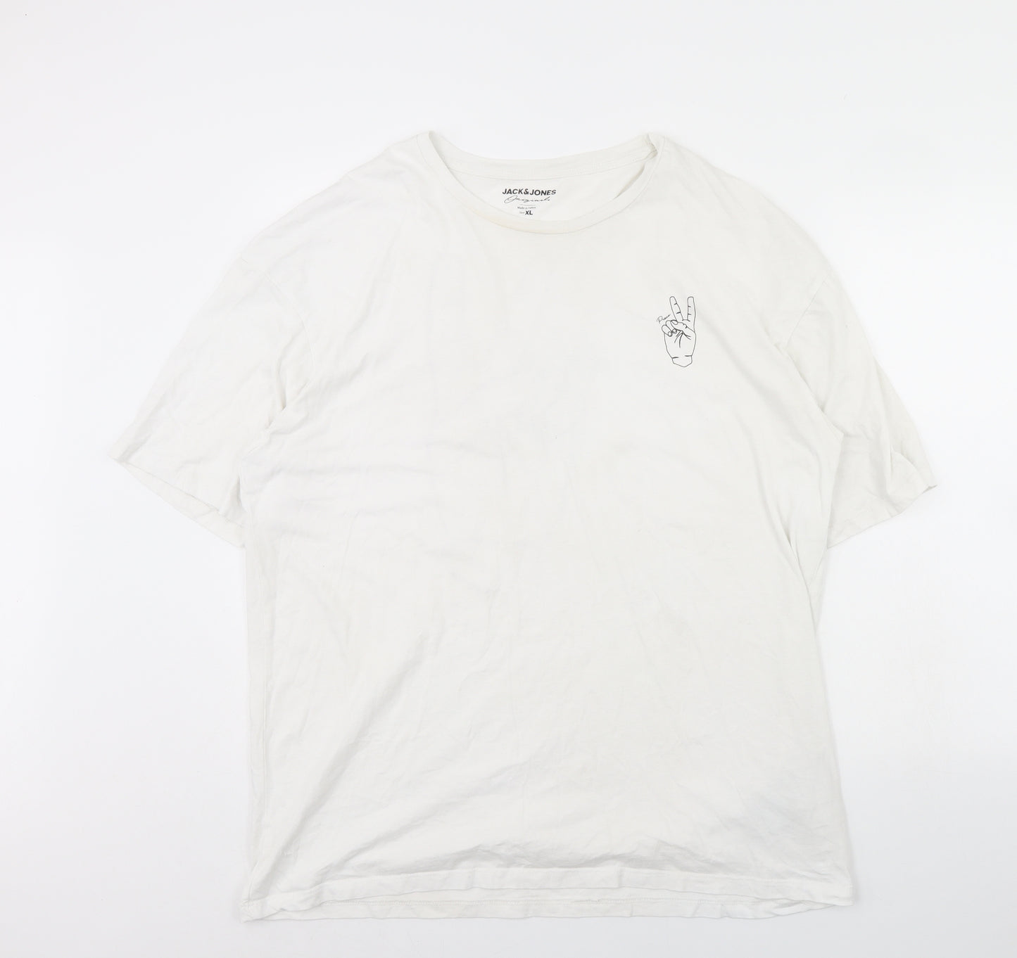JACK & JONES Mens White    T-Shirt Size XL  - Peace