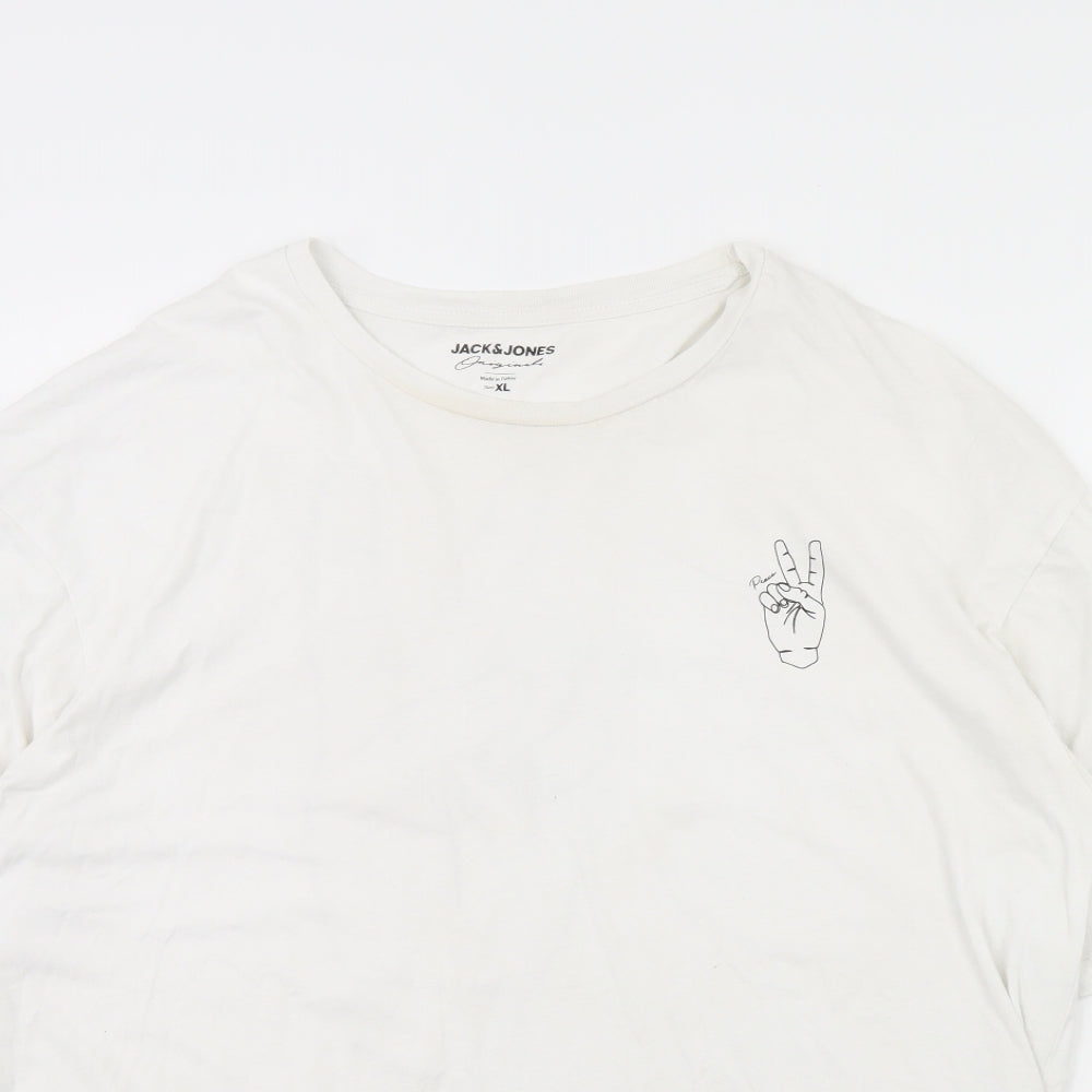 JACK & JONES Mens White    T-Shirt Size XL  - Peace