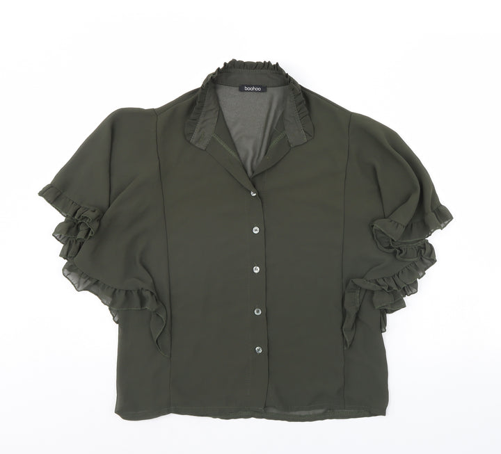 Boohoo Womens Green Basic Button-Up Size 6