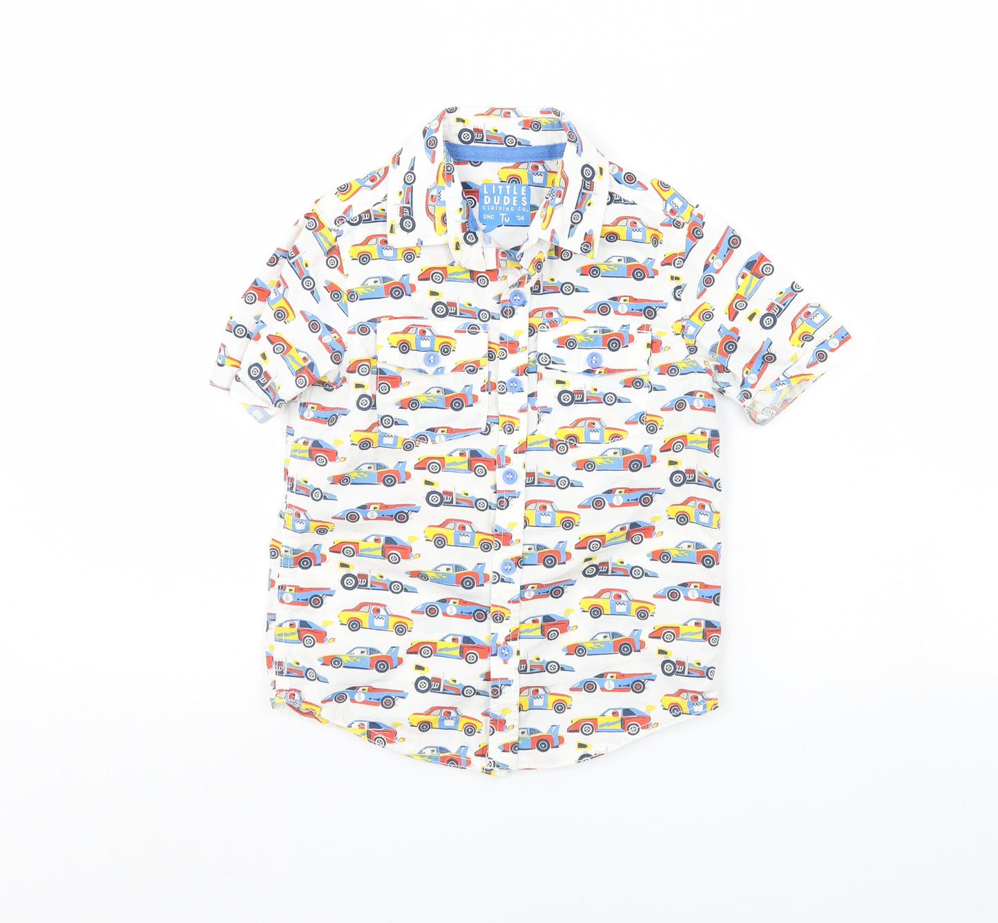 TU Boys White Spotted  Basic Button-Up Size 4 Years  - Cars