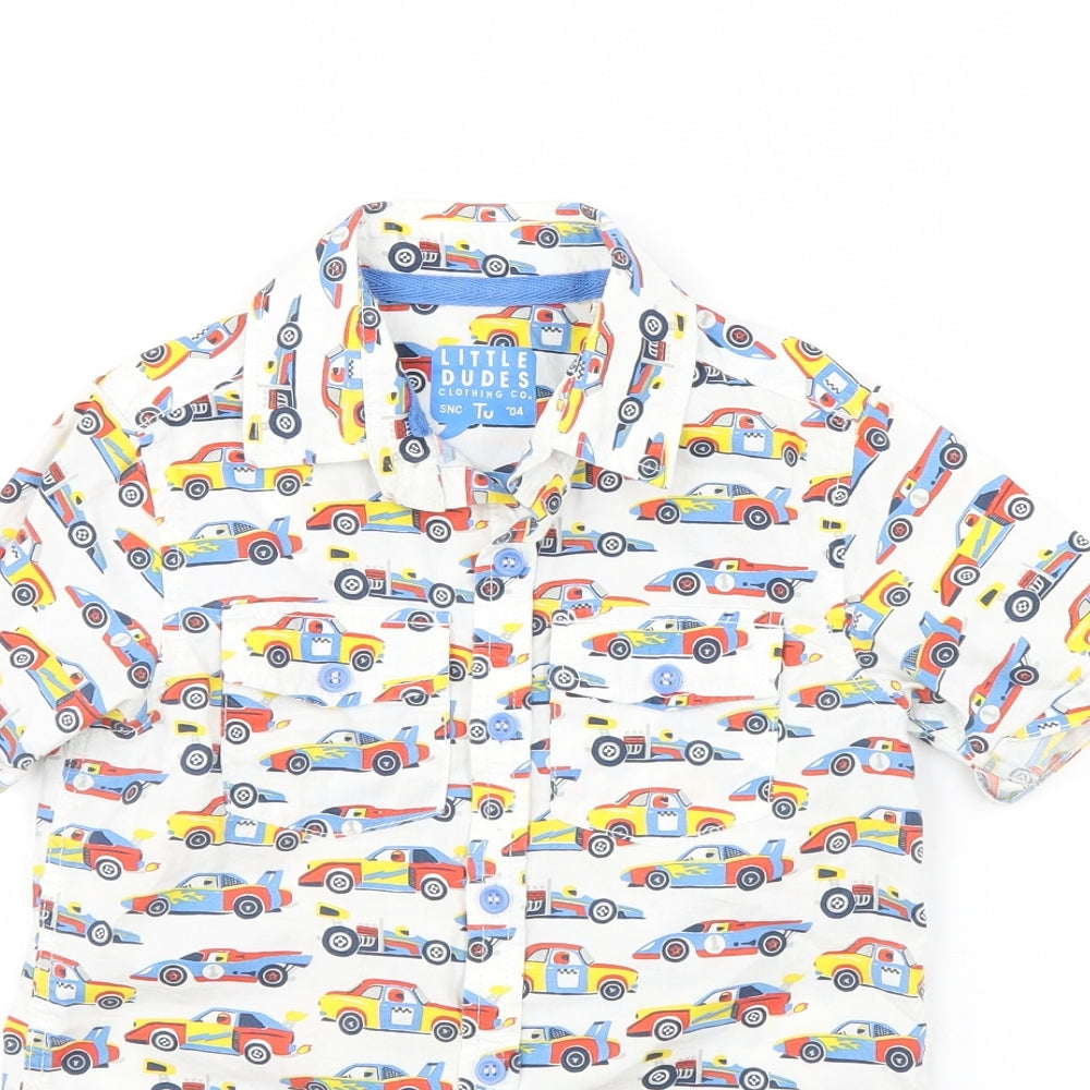 TU Boys White Spotted  Basic Button-Up Size 4 Years  - Cars