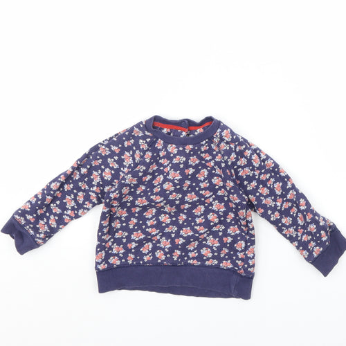 Mothercare Girls Blue Floral  Pullover Jumper Size 2 Years