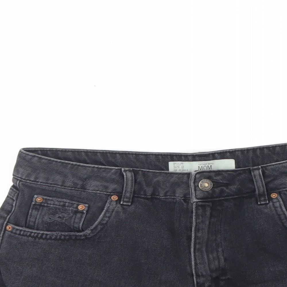 Topshop Womens Black  Denim Cut-Off Shorts Size 12
