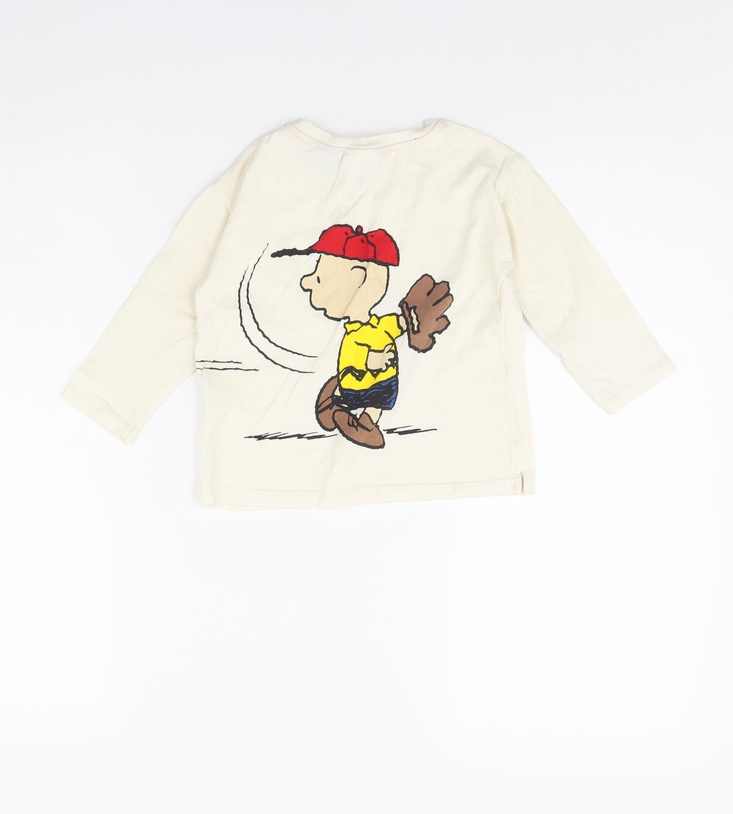 Zara Baby Beige   Basic T-Shirt Size 12 Months  - Peanuts Snoopy