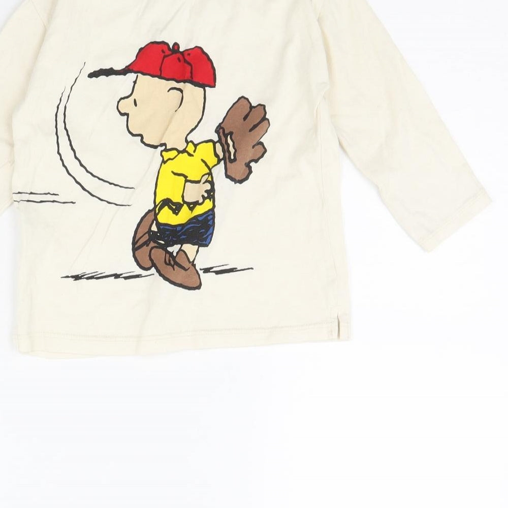 Zara Baby Beige   Basic T-Shirt Size 12 Months  - Peanuts Snoopy
