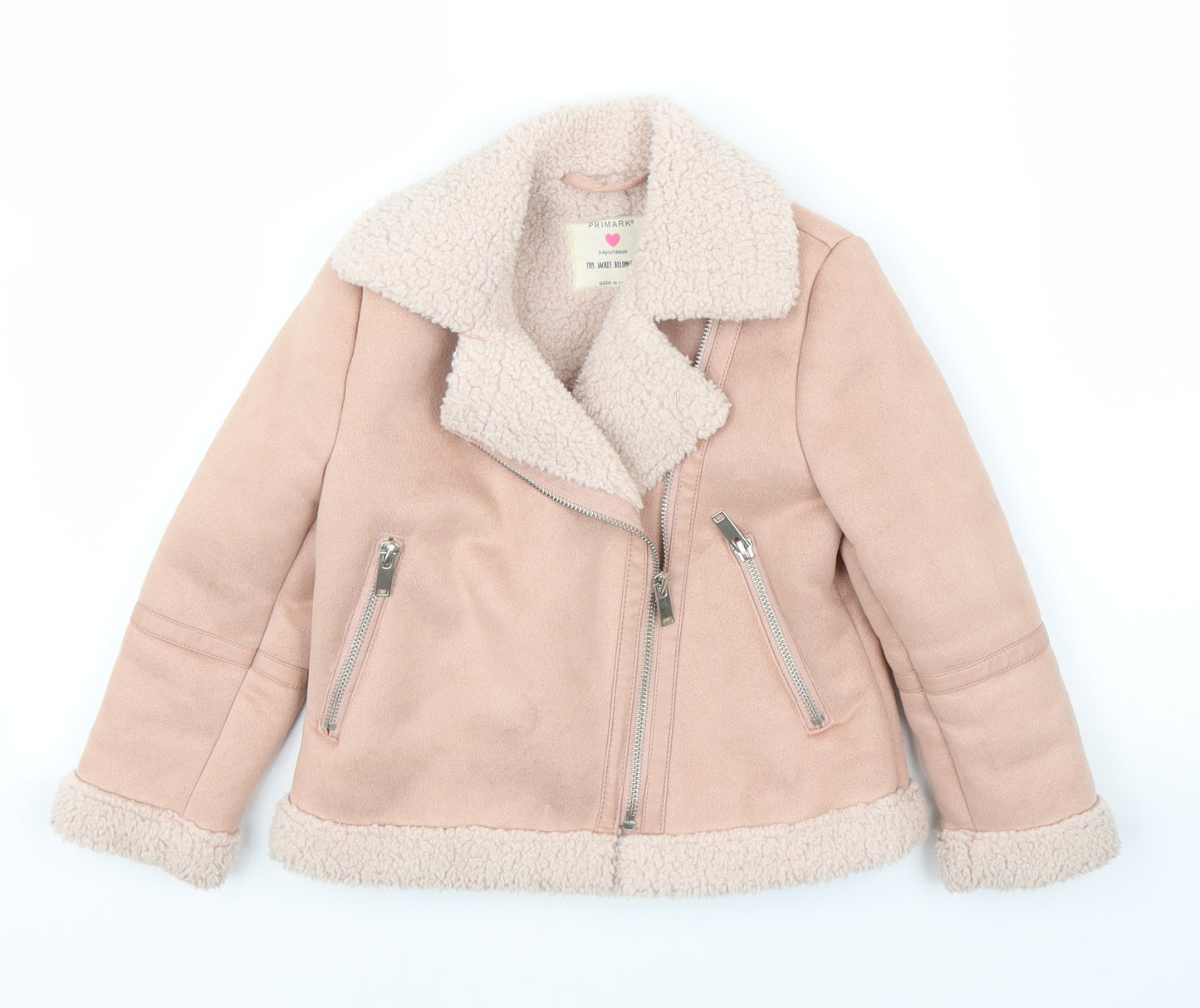 Primark Girls Pink   Biker Coat Size 3-4 Years