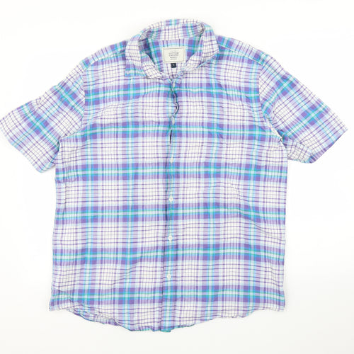John Lewis Mens Purple Plaid   Button-Up Size L