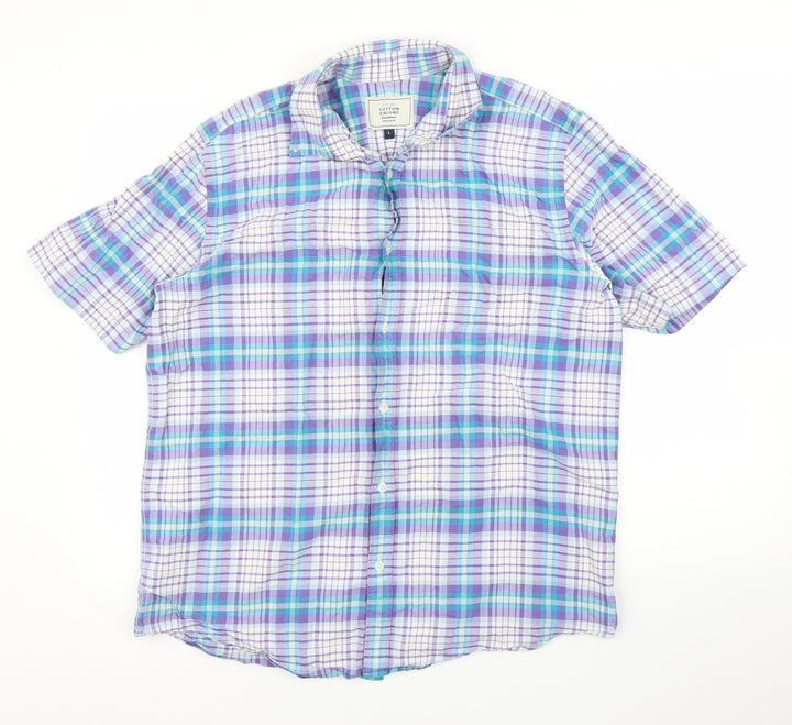 John Lewis Mens Purple Plaid Button-Up Size L