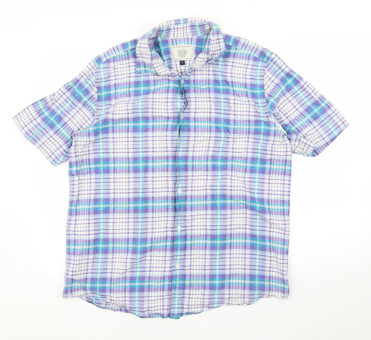 John Lewis Mens Purple Plaid   Button-Up Size L