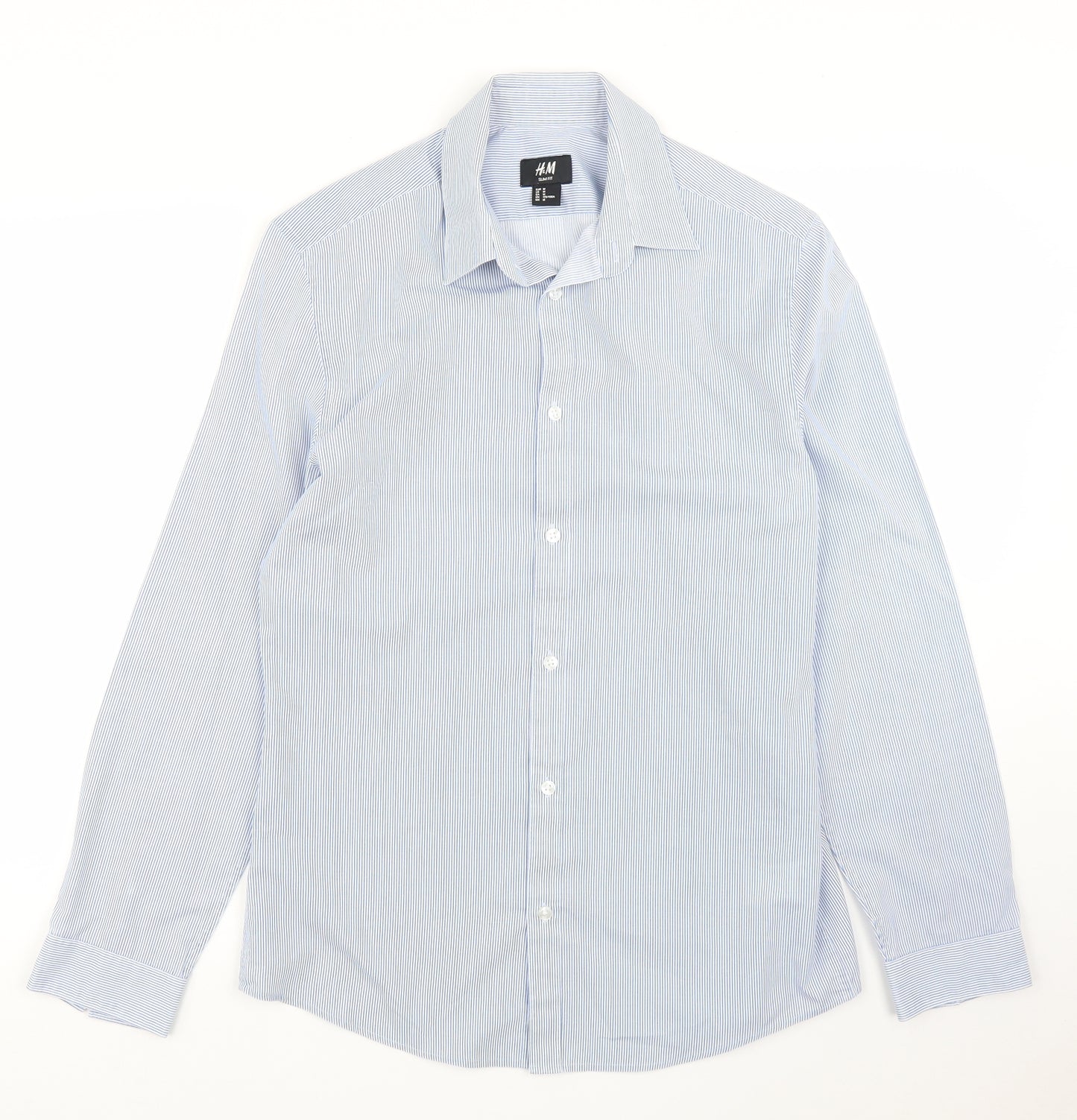 H&M Mens Blue Striped   Button-Up Size M