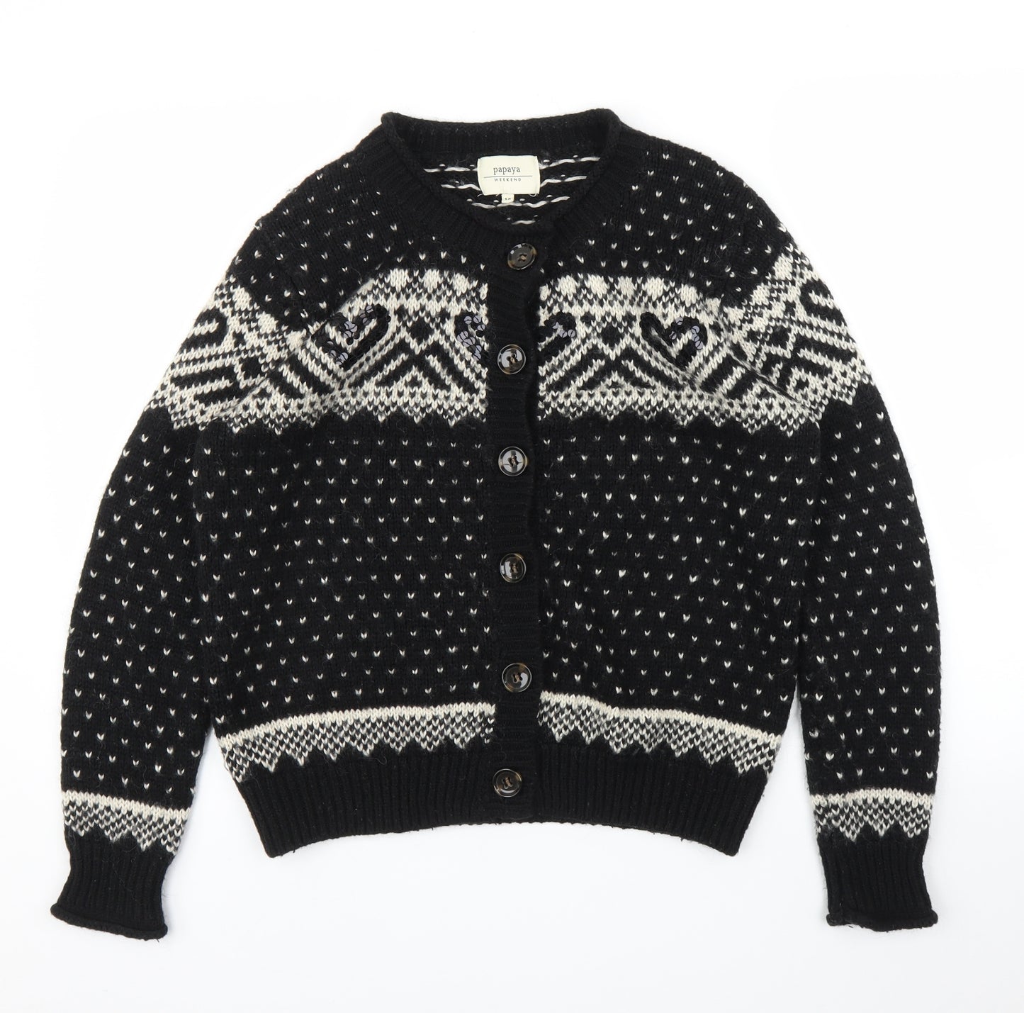 Papaya Womens Black Fair Isle  Pullover Jumper Size 14