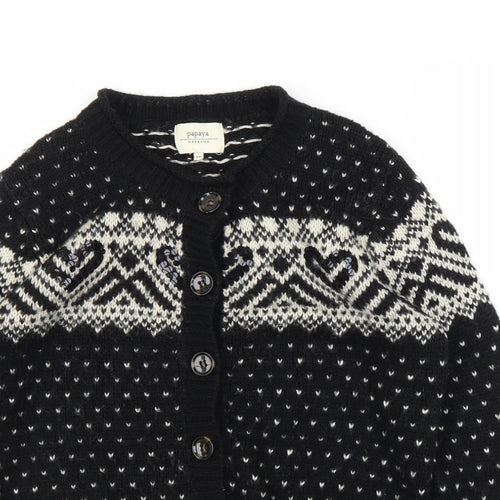 Papaya Womens Black Fair Isle  Pullover Jumper Size 14