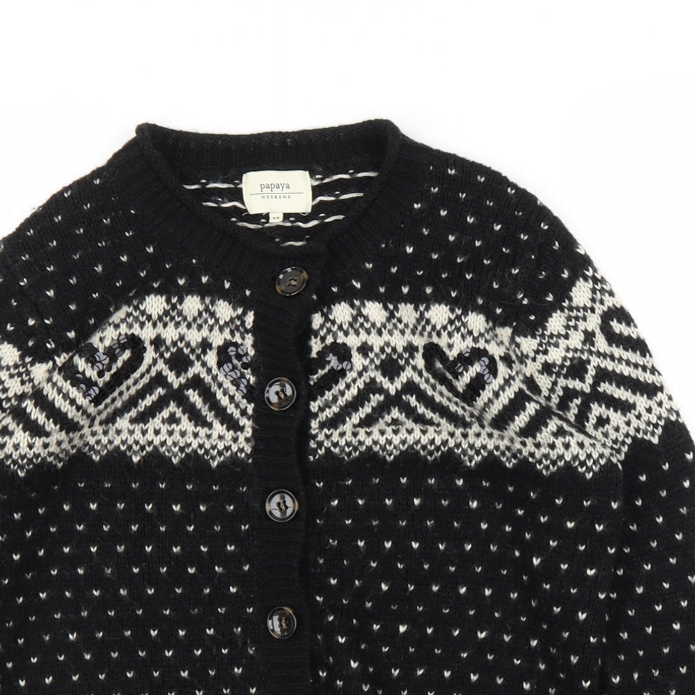 Papaya Womens Black Fair Isle  Pullover Jumper Size 14