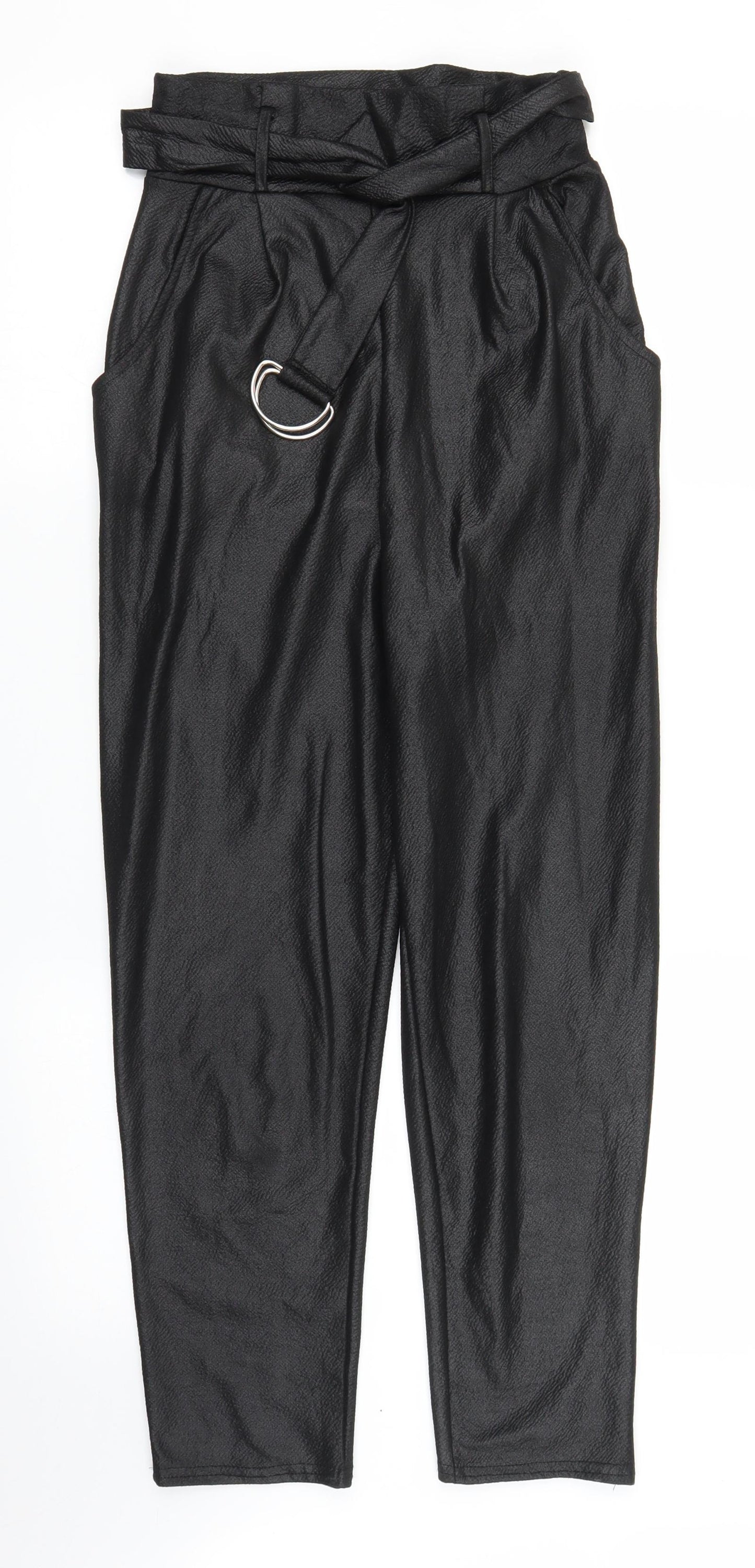 PRETTYLITTLETHING Womens Black   Carrot Trousers Size 6 L25 in