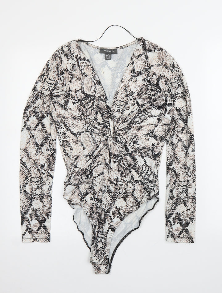 Primark Womens Beige Animal Print Leotard One-Piece Size XS - Snake print