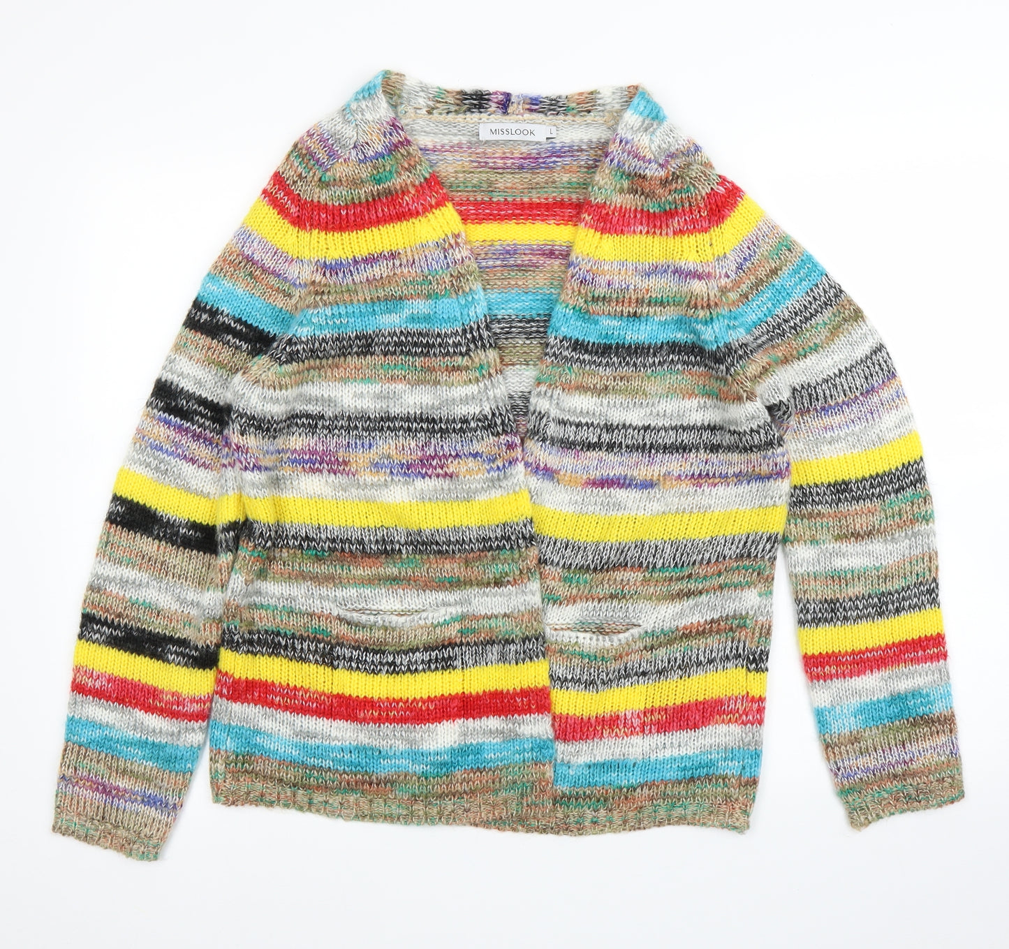 Miss Look Womens Multicoloured Striped  Cardigan Jumper Size L