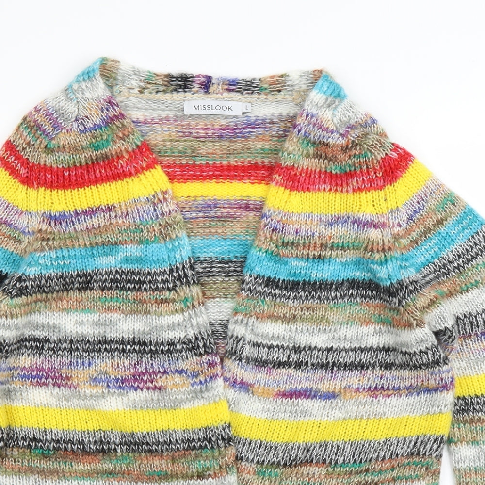 Miss Look Womens Multicoloured Striped  Cardigan Jumper Size L