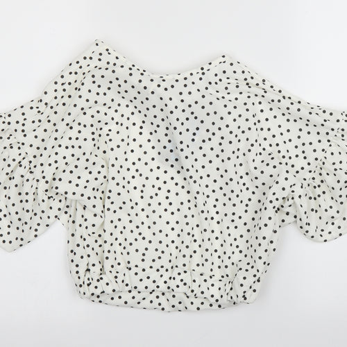 Boohoo Womens White Polka Dot  Basic Blouse Size 8