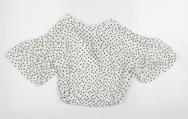 Boohoo Womens White Polka Dot  Basic Blouse Size 8