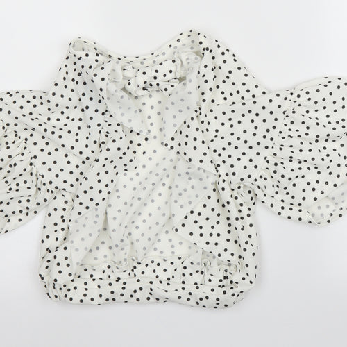 Boohoo Womens White Polka Dot  Basic Blouse Size 8