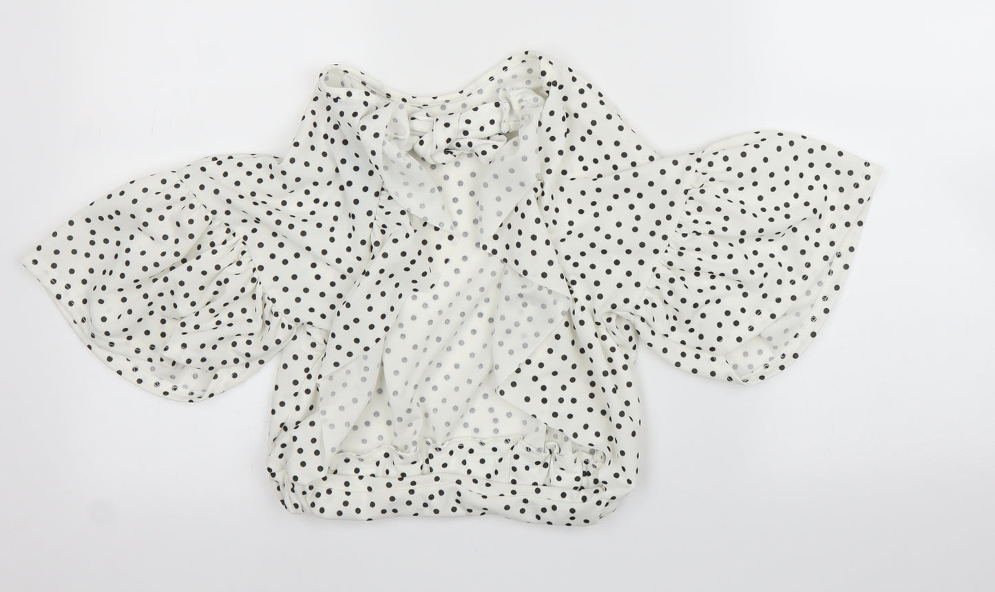 Boohoo Womens White Polka Dot  Basic Blouse Size 8
