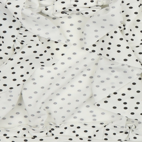 Boohoo Womens White Polka Dot  Basic Blouse Size 8