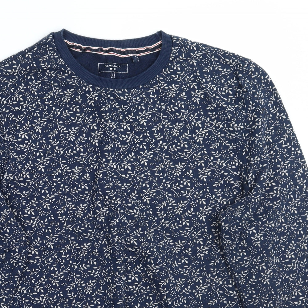 Newlook Mens Blue Floral  Pullover Jumper Size L