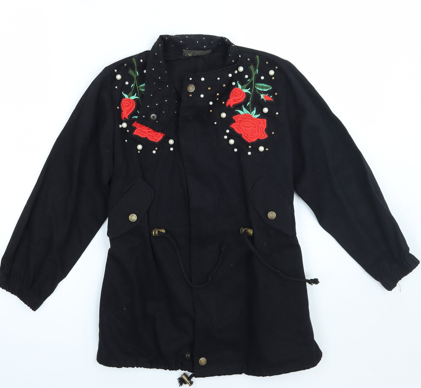 Happy star Womens Black Floral  Jacket Coat Size 8