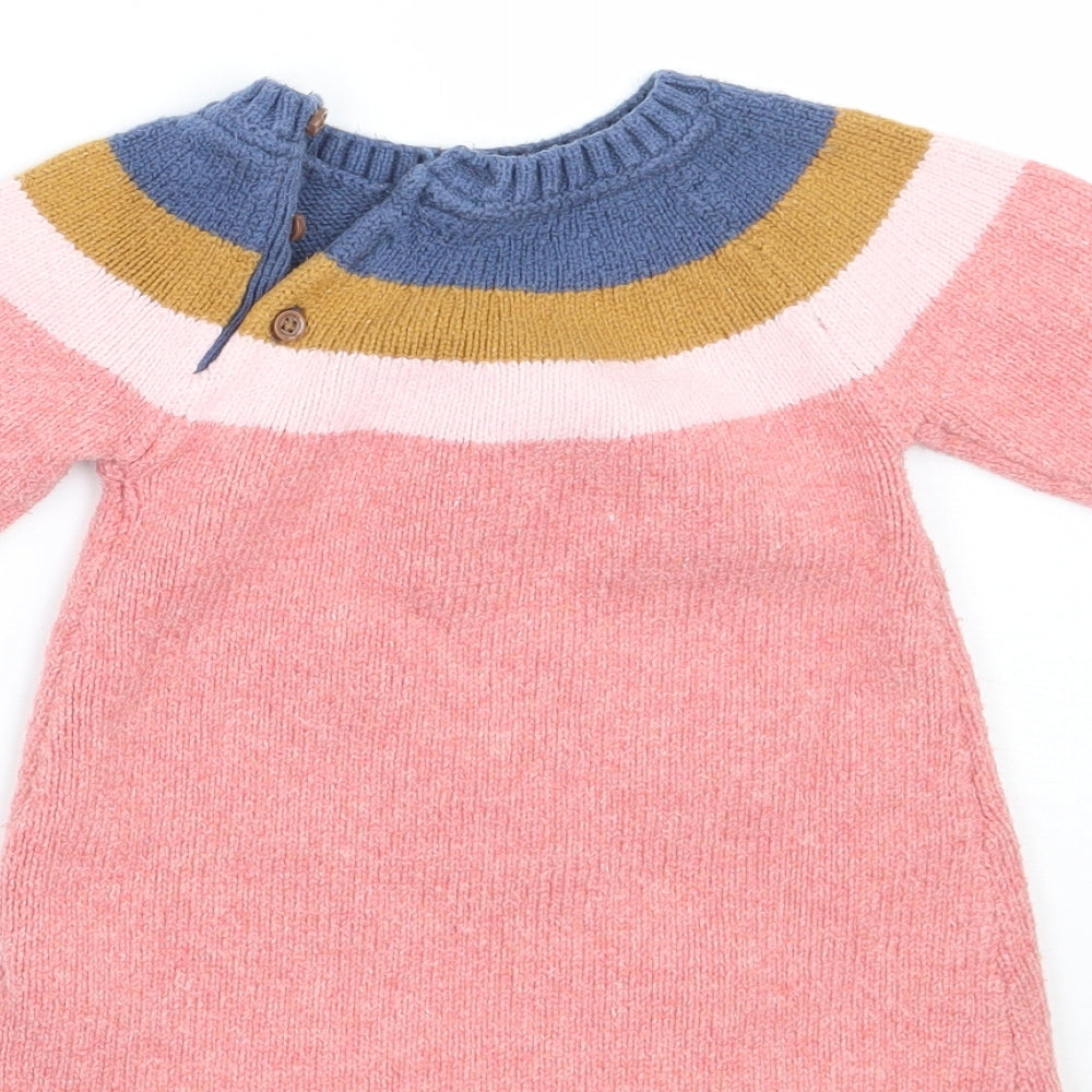 Marks and Spencer Girls Pink Striped  Jumper Dress  Size 6-9 Months