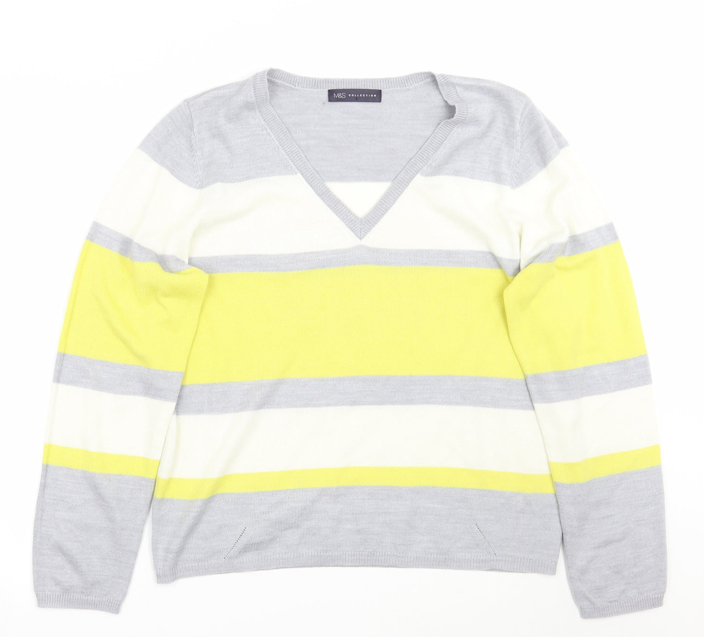 Marks and Spencer Womens Grey Striped  Pullover Jumper Size 14