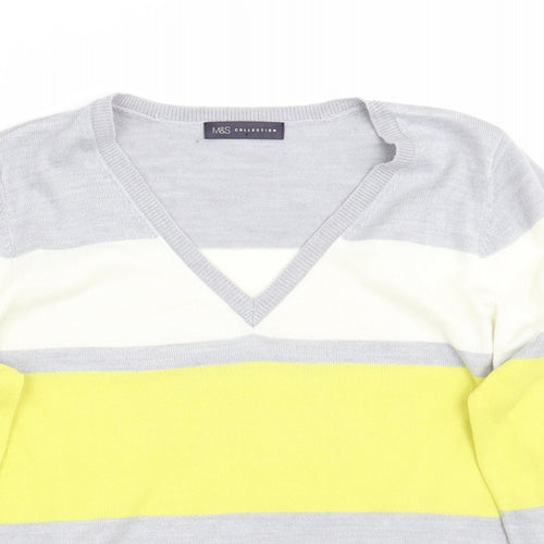 Marks and Spencer Womens Grey Striped  Pullover Jumper Size 14
