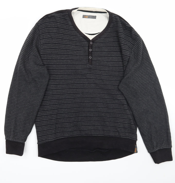 BHS Mens Grey Striped Pullover Jumper Size L
