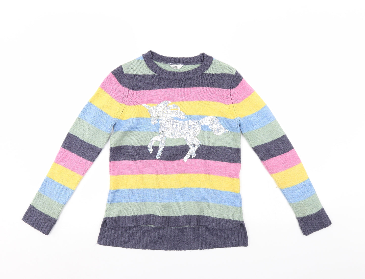 M&Co Girls Multicoloured Striped  Pullover Jumper Size 7-8 Years