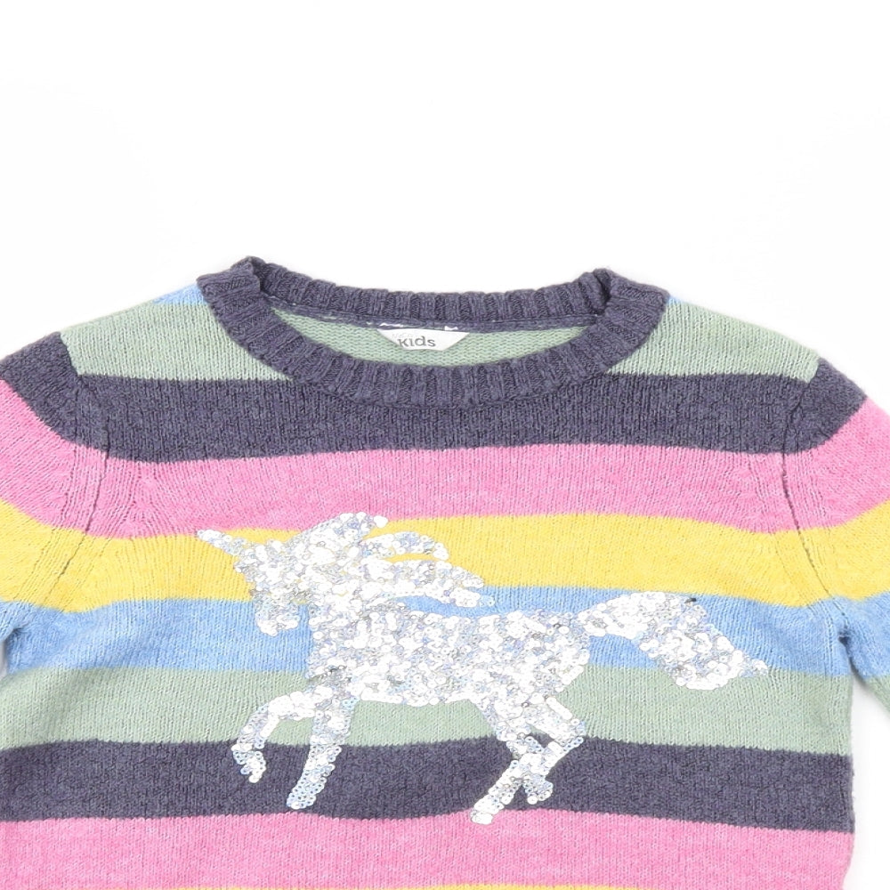 M&Co Girls Multicoloured Striped  Pullover Jumper Size 7-8 Years