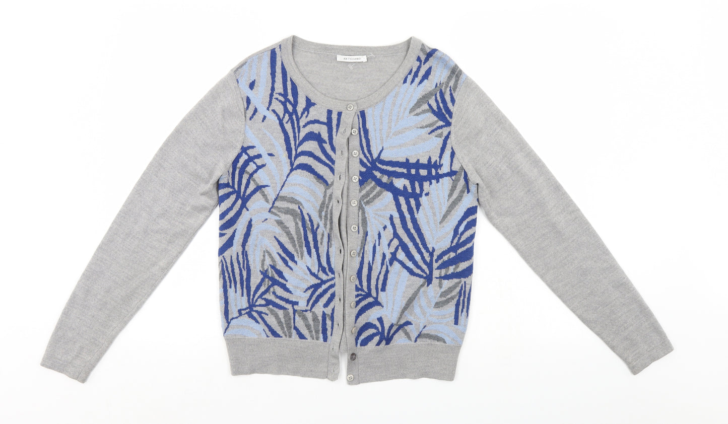 Artigiano Womens Grey Floral  Cardigan Jumper Size M