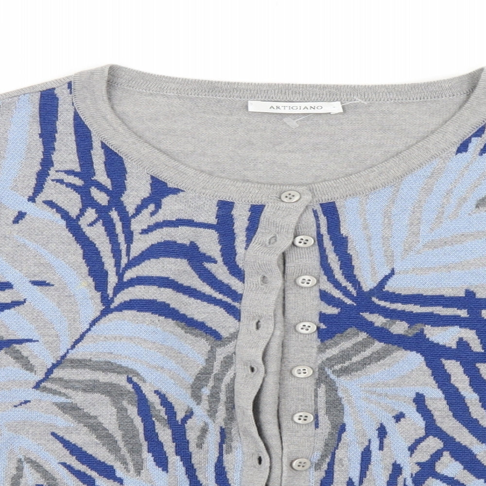 Artigiano Womens Grey Floral  Cardigan Jumper Size M