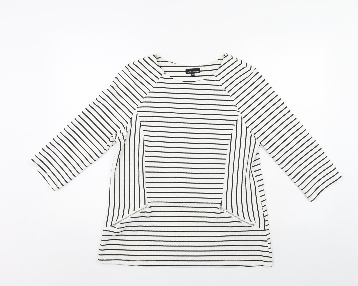 Warehouse Womens White Striped  Tunic Jumper Size 14