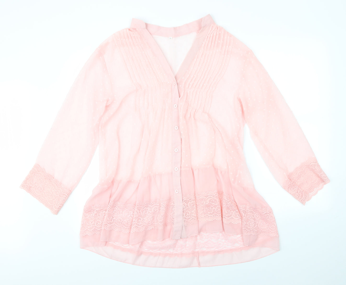 Preworn Womens Pink Floral  Basic Button-Up Size XL